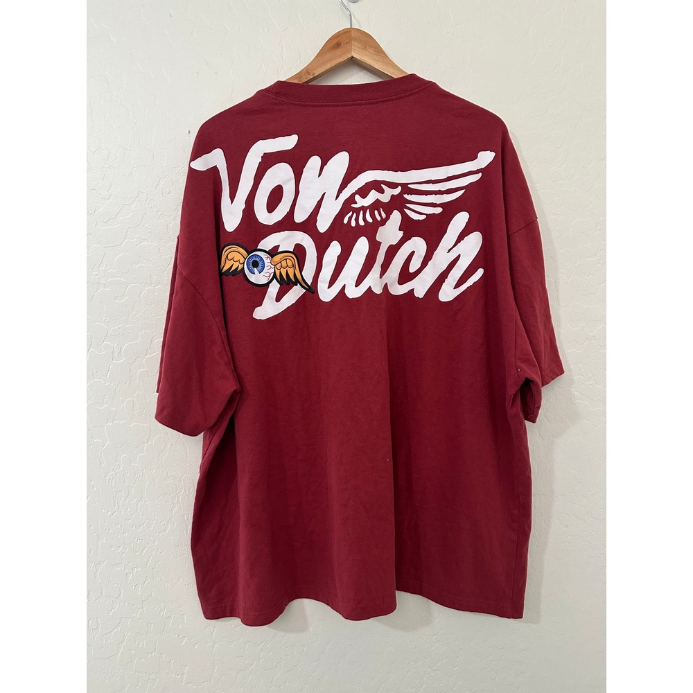 Von Dutch Mens XL Flying Eyeball Graphic T-Shirt Burgundy Red Y2K Streetwear